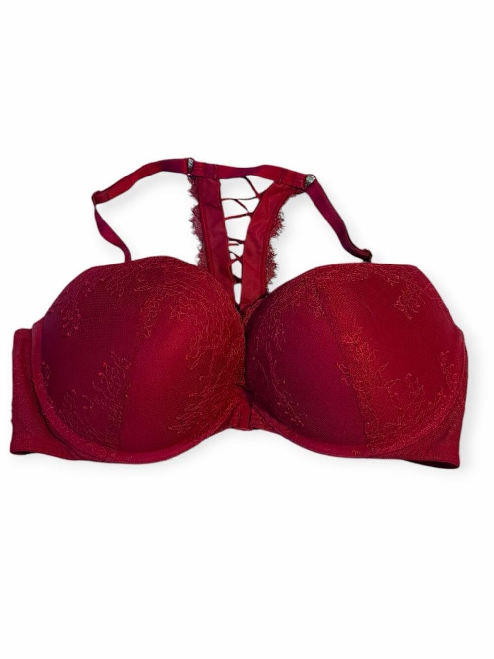 VICTORIA’S SECRET Red Lace Push-Up Lace-Up Racerback Bra 38D